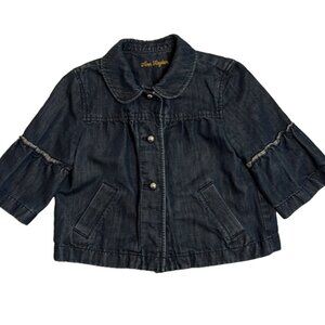 Ann Taylor 3/4 Bell Sleeve Cropped Denim Blazer - Dark Wash, XSP